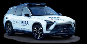 Das autonome Shuttle KIRA ist ein mit Sensoren und Kameras ausgestatteter Pkw.